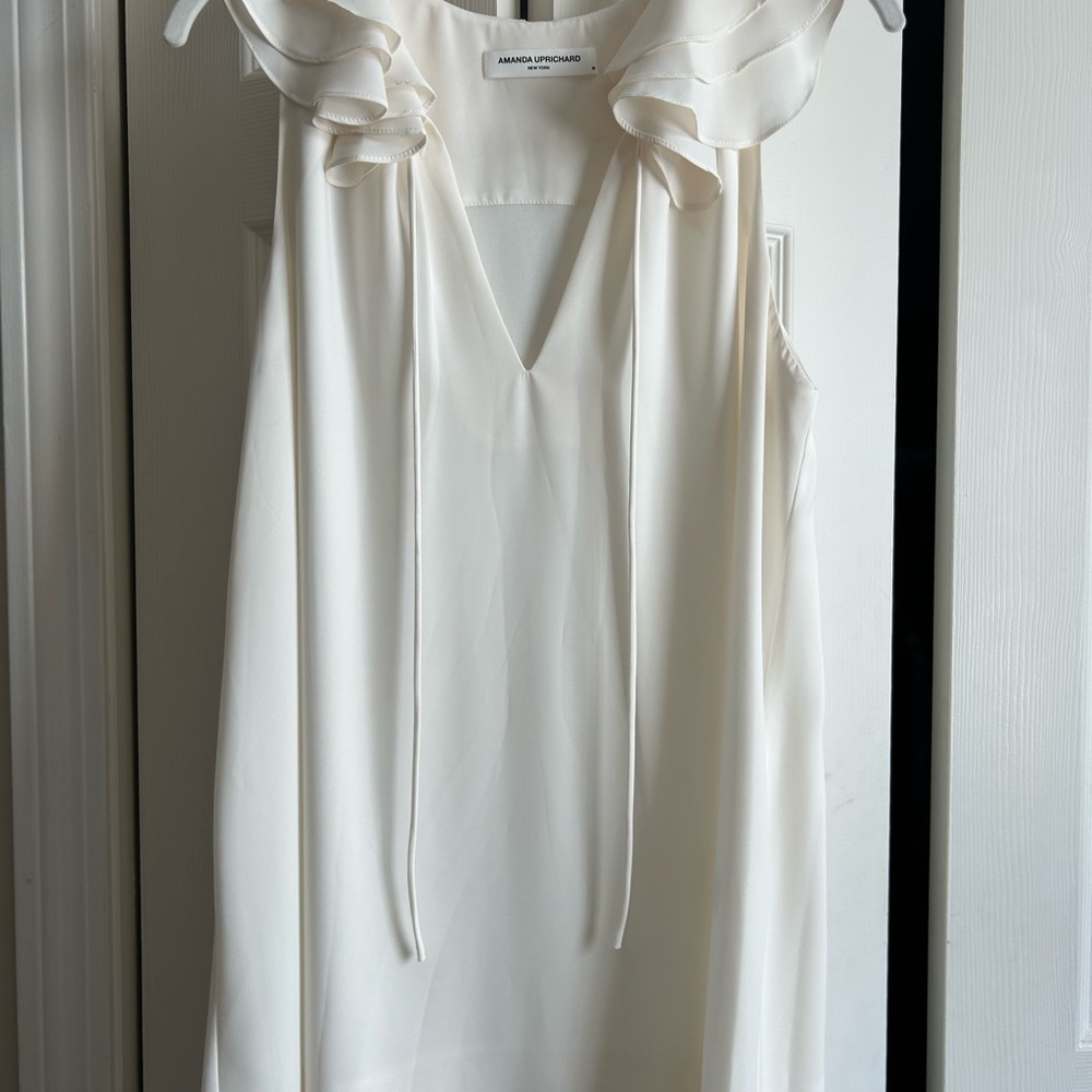 Amanda Uprichard Ivory Ruffle V-Neck Blouse